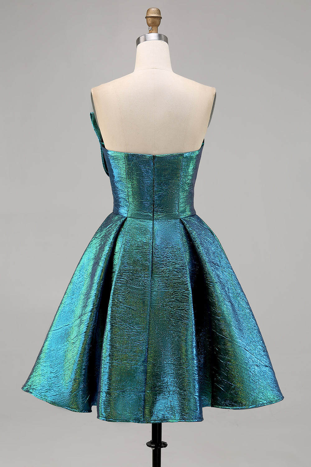 Sparkly Peacock Green Metallic Glitter Strapless Short Homecoming Dress