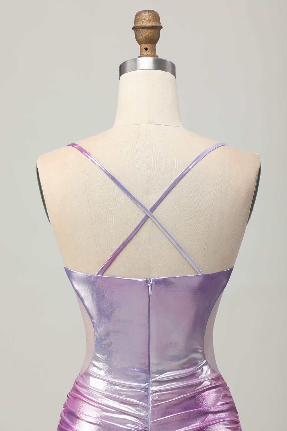 Silver Purple Tight Spaghetti Straps Short Metallic Homecoming Dress