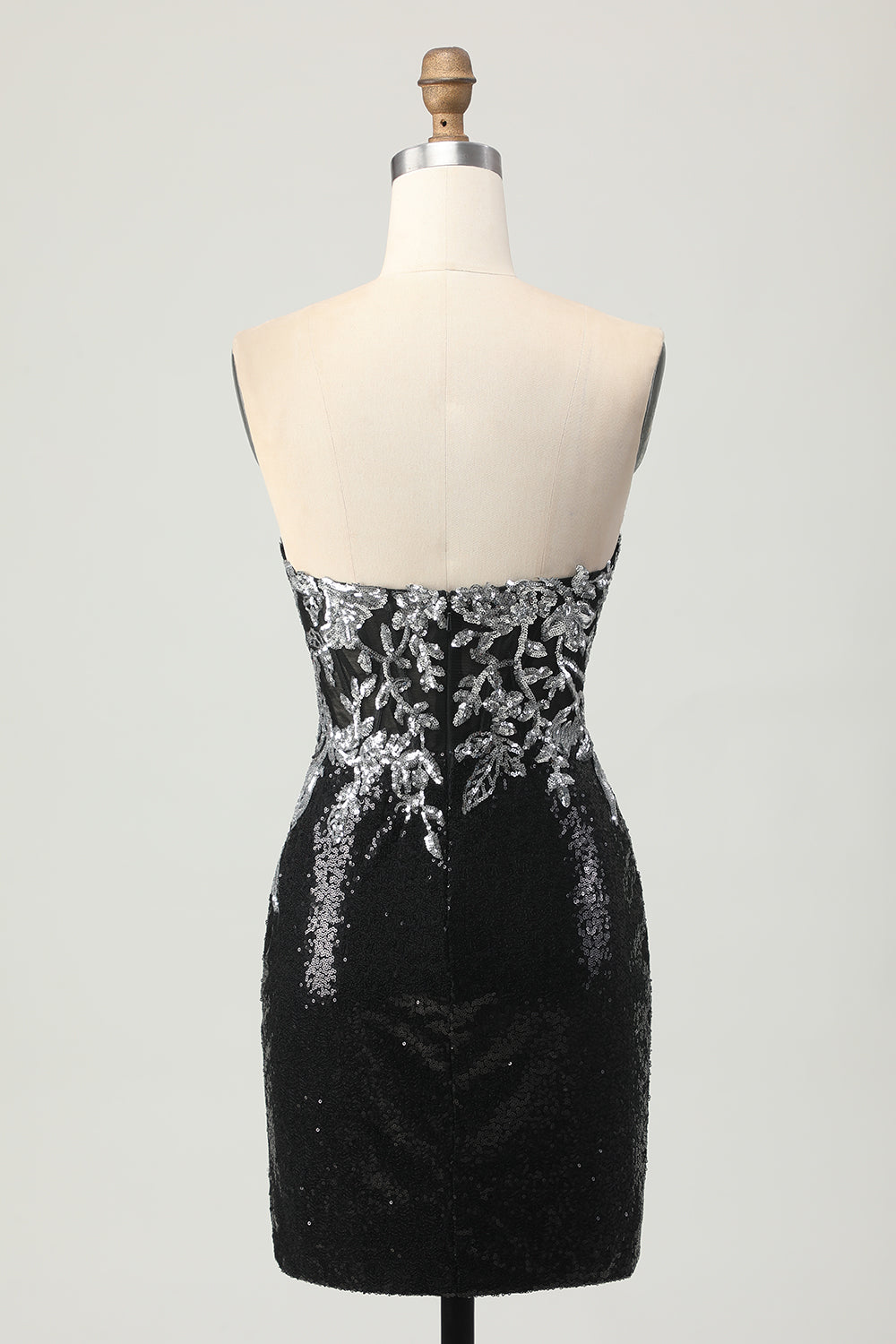 Sparkly Black Silver Sweetheart Tight Short Homecoming Dress with Sequins
