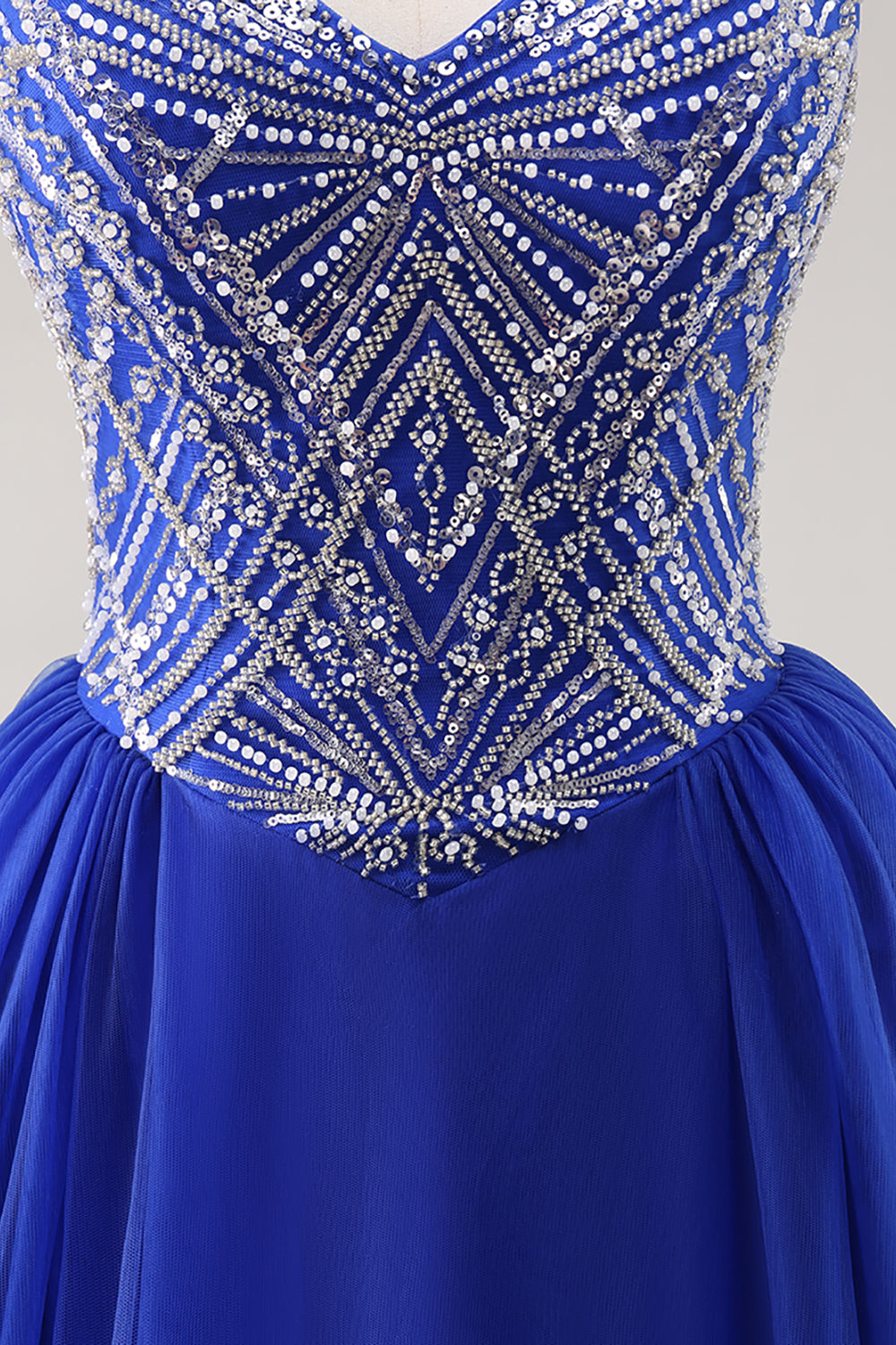 Sparkly Royal Blue Spaghetti Straps Beaded Long Prom Dress