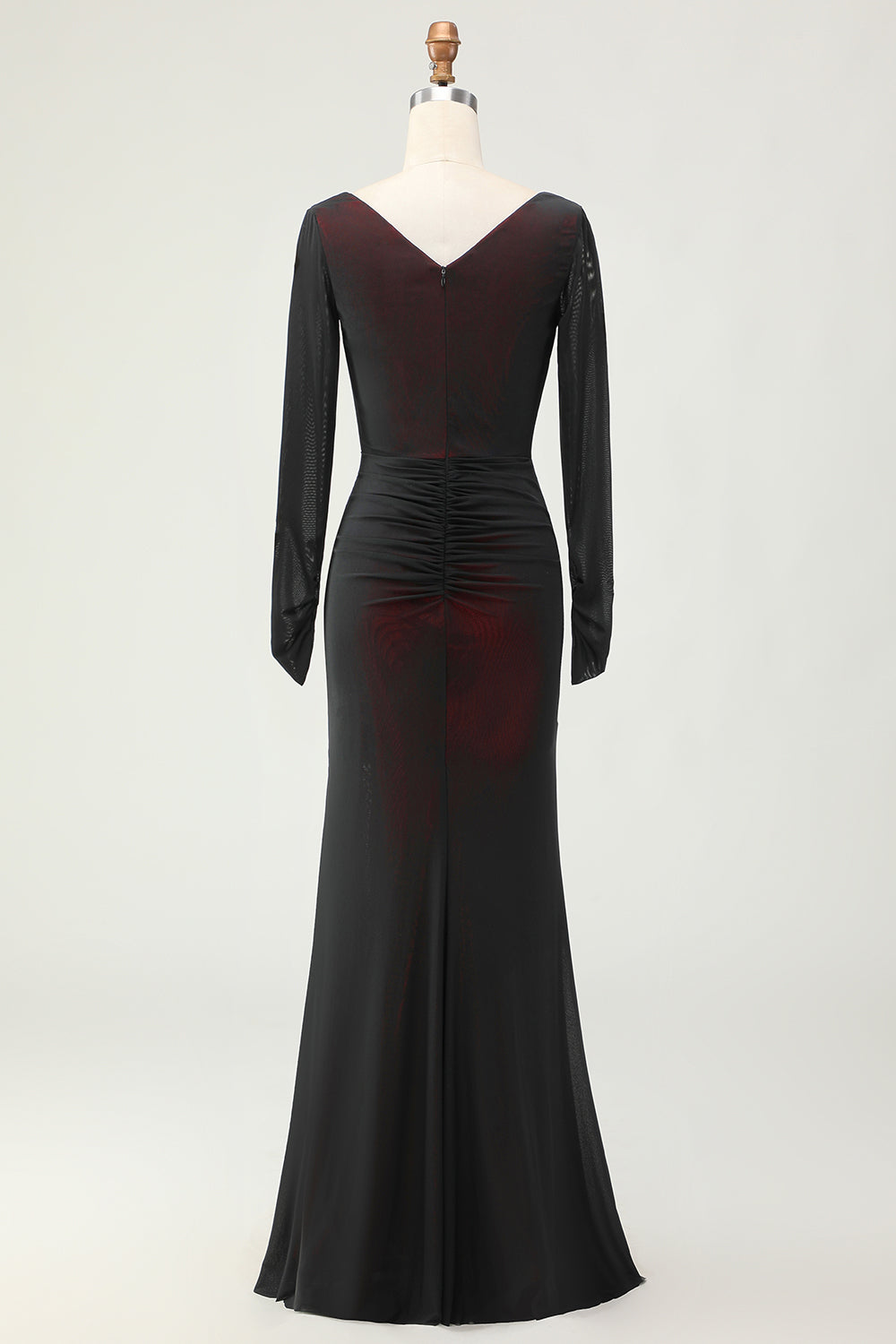 Black Red Mermaid Long Sleeves Bridesmaid Dress with Slit