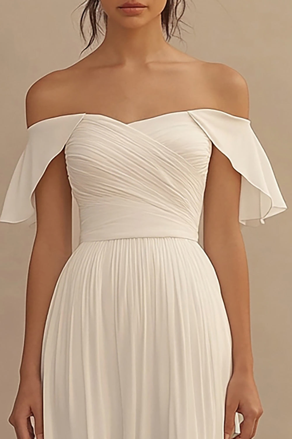 Ivory Chiffon Off the Shoulder Maxi Wedding Reception Dress