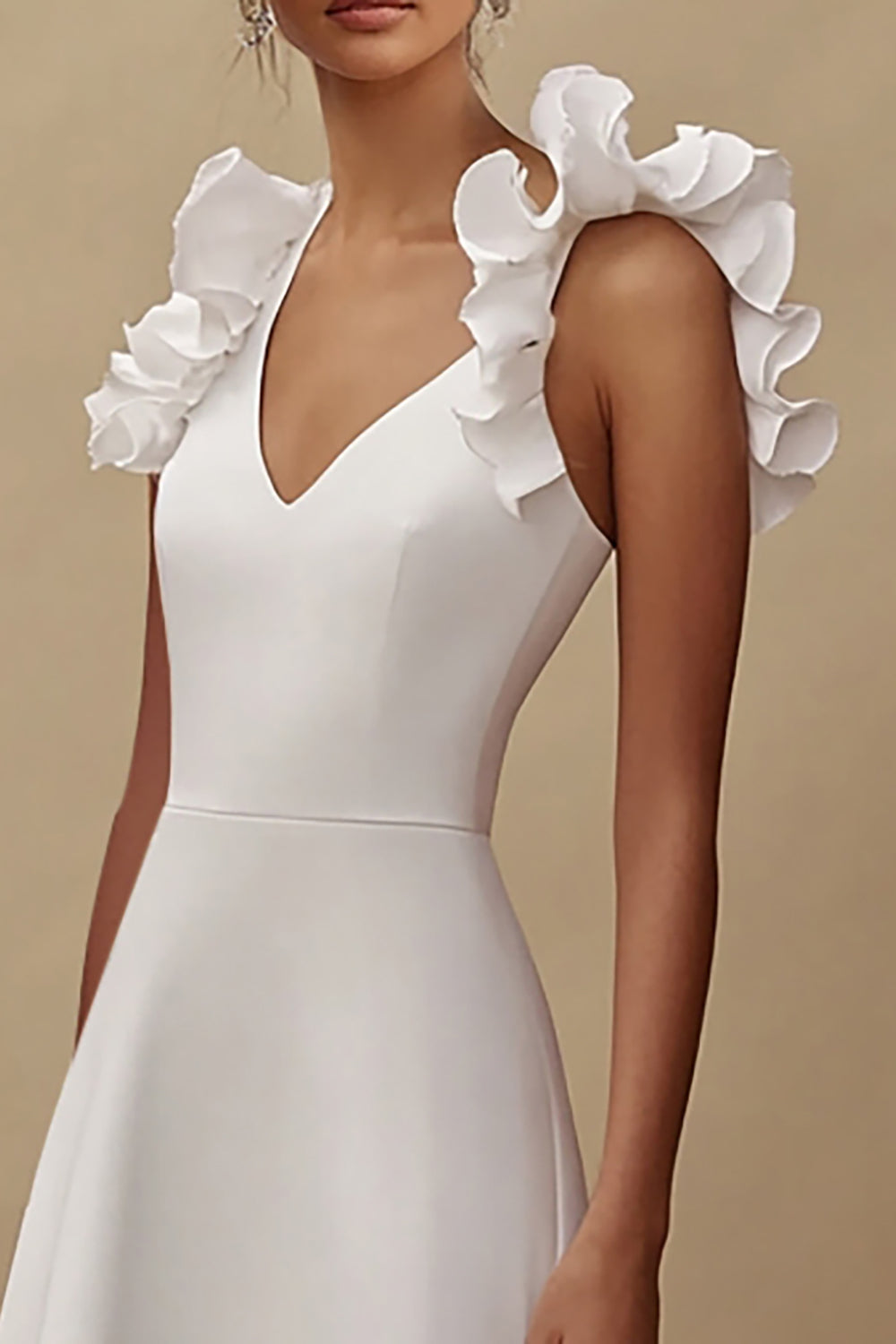 Ivory A Line V-Neck Maxi Wedding Reception Dress with Ruffles