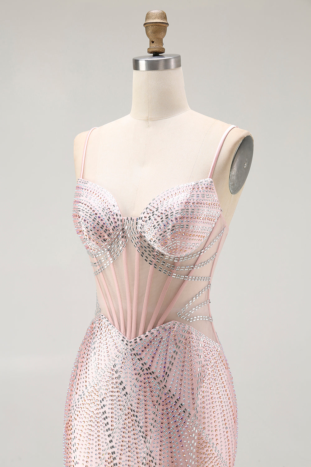 Sparkly Blush Corset Mermaid Beaded Long Prom Dress