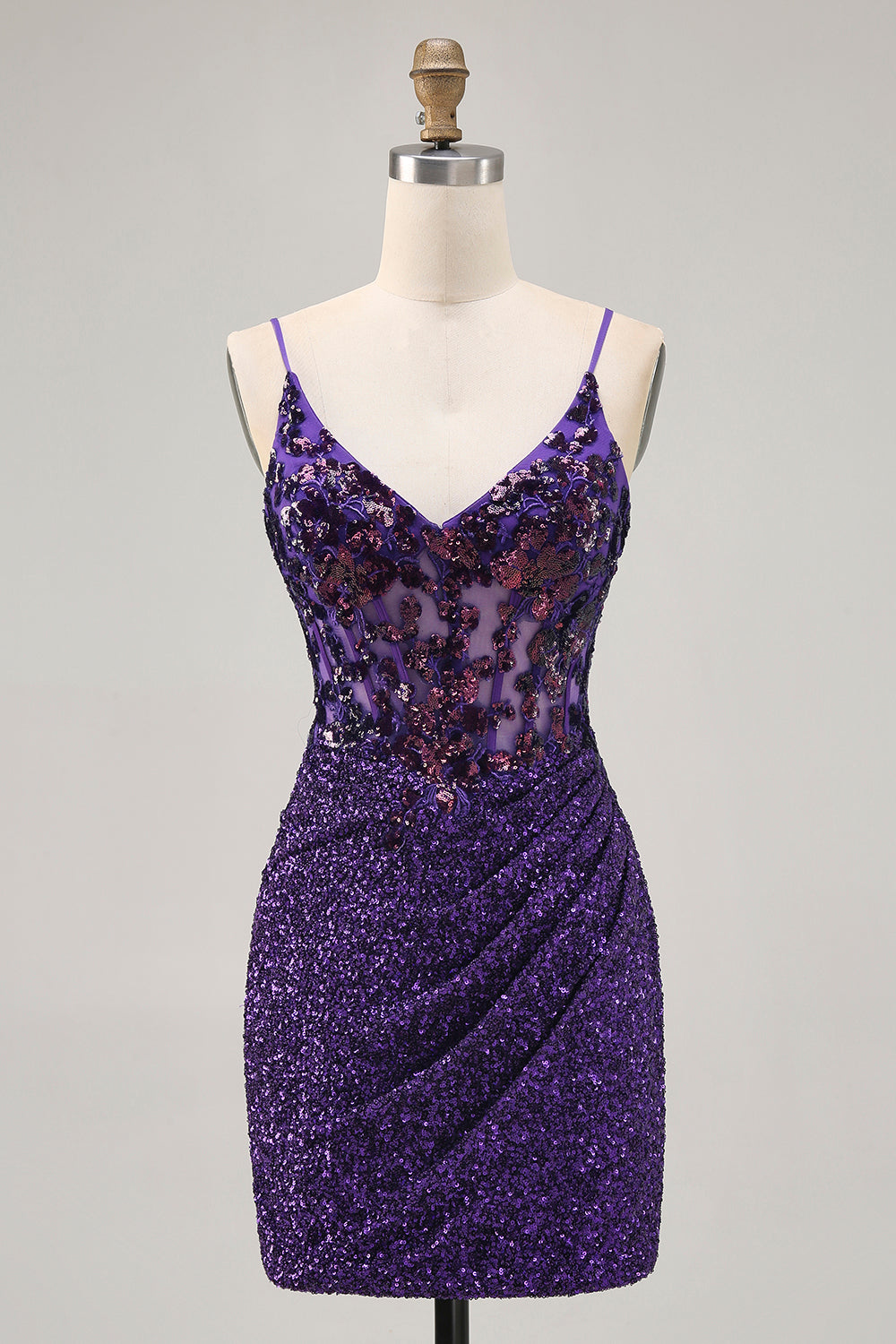 Sparkly Dark Green Corset Sequin Short Tight Homecoming Dress