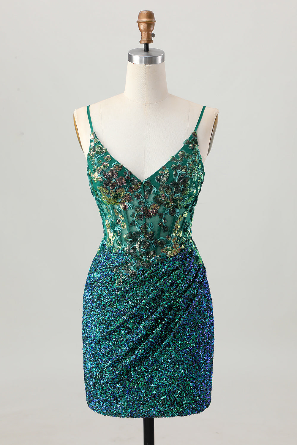 Sparkly Dark Green Corset Sequin Short Tight Homecoming Dress