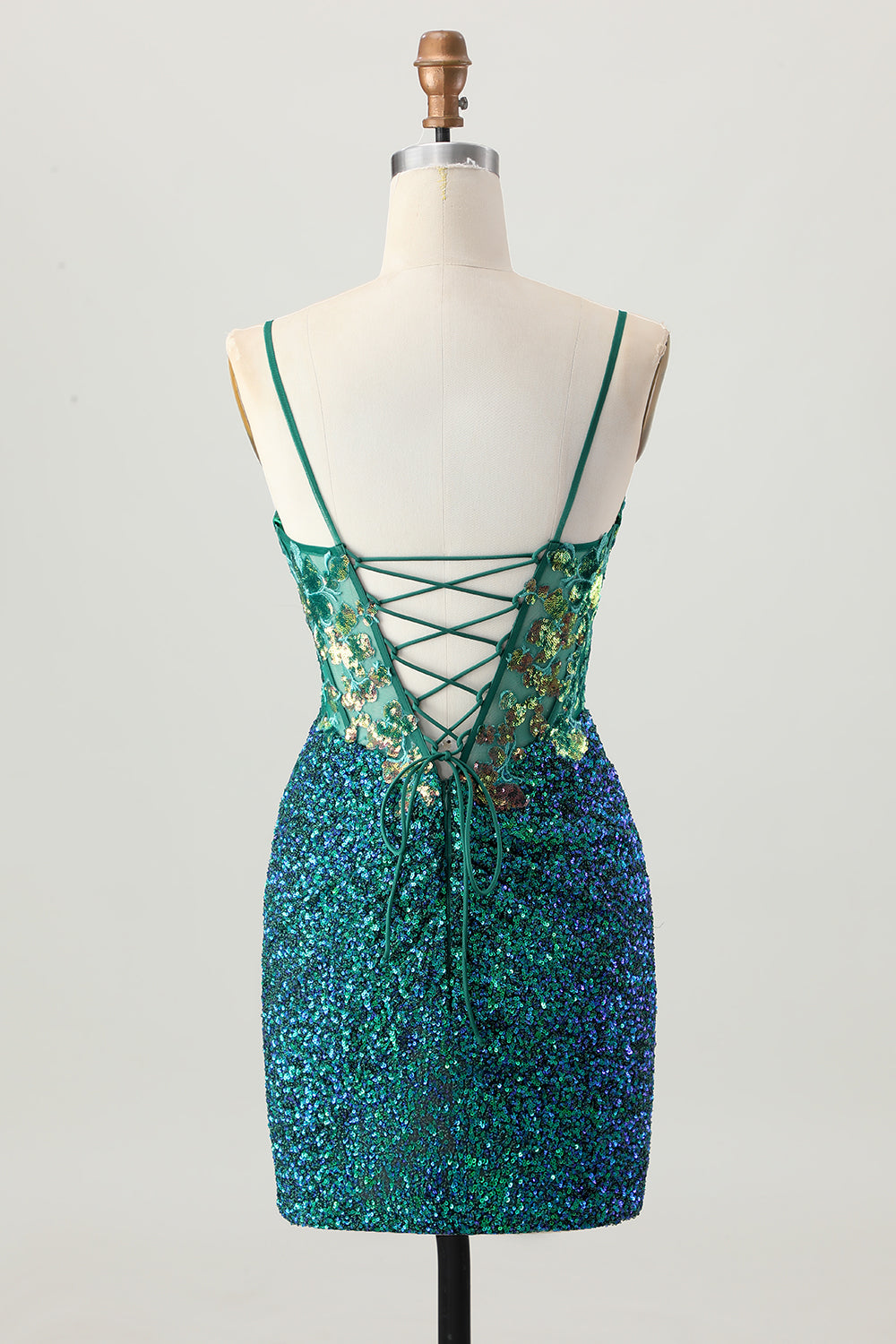 Sparkly Dark Green Corset Sequin Short Tight Homecoming Dress