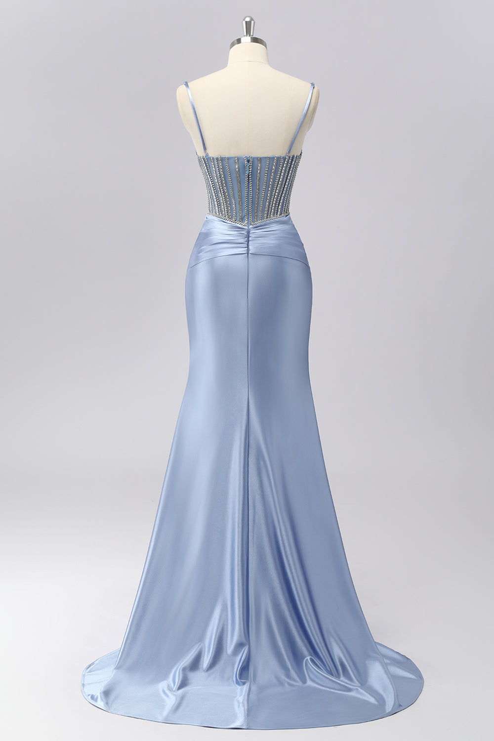 Sparkly Grey Blue Mermaid Spaghetti Straps Long Prom Dress with Beading