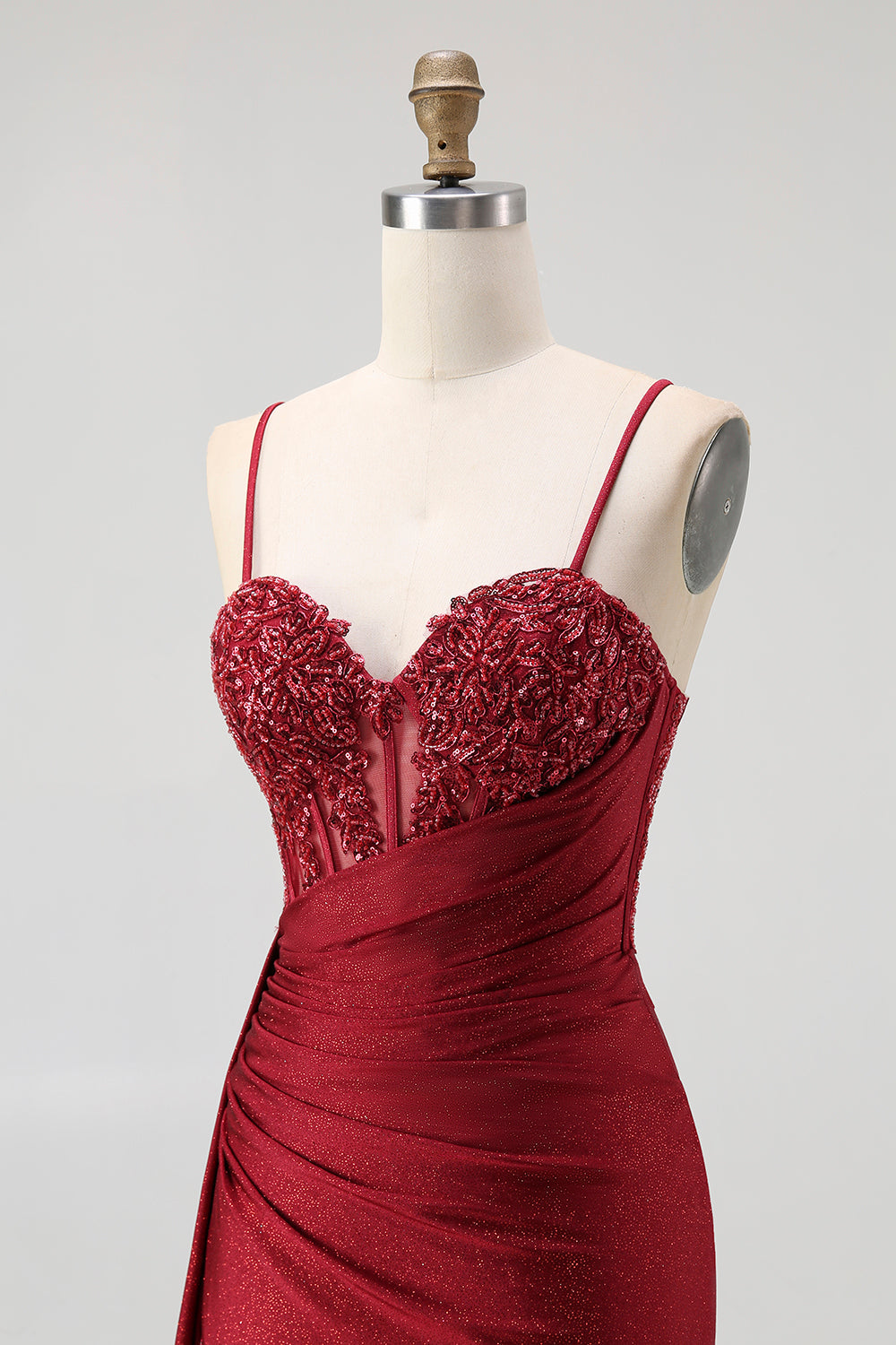 Sparkly Navy Spaghetti Straps Mermaid Long Corset Prom Dress with Beading