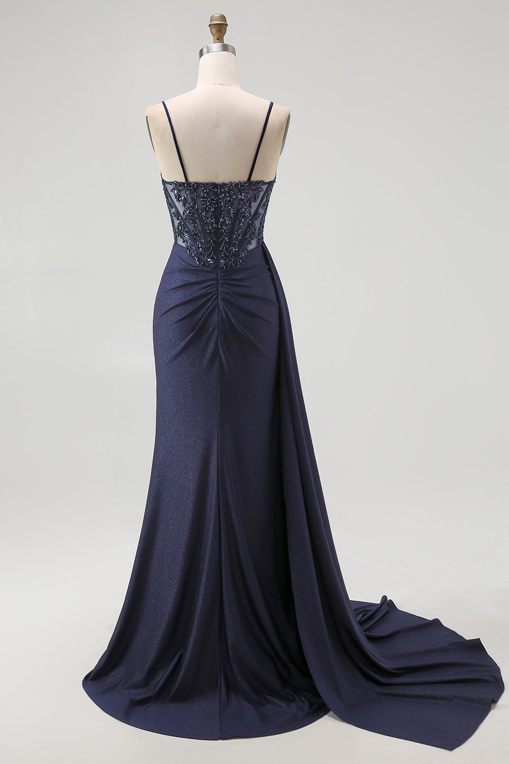Sparkly Burgundy Spaghetti Straps Mermaid Long Corset Prom Dress with Beading