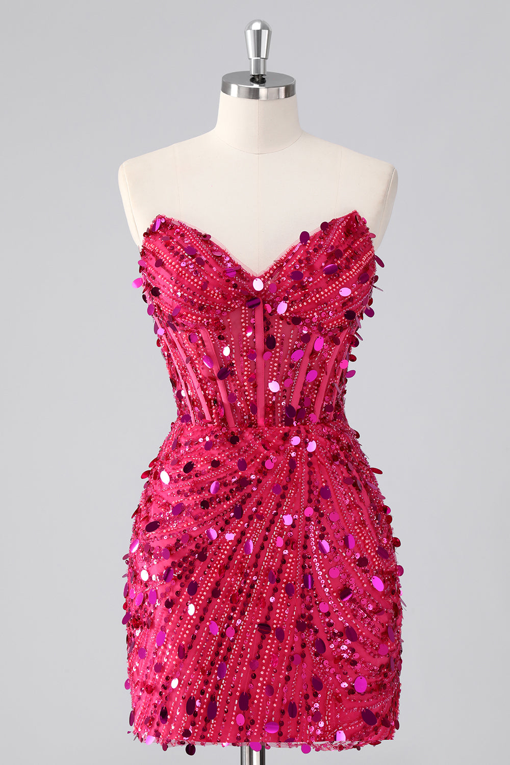Sparkly Fuchsia Strapless Corset Sequins Short Homecoming Dress