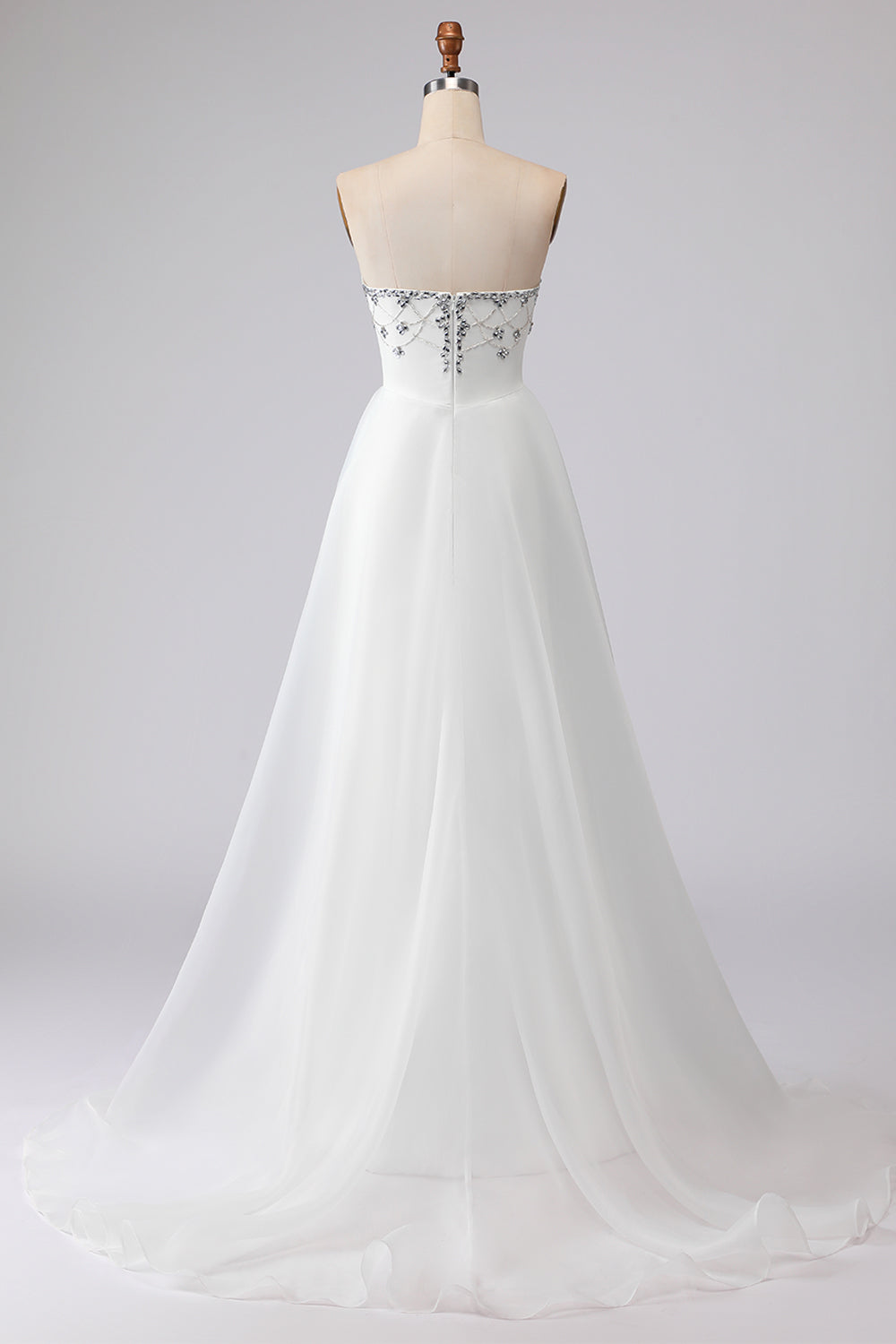 Sparkly White Satin Strapless Mermaid Long Prom Dress with Cape