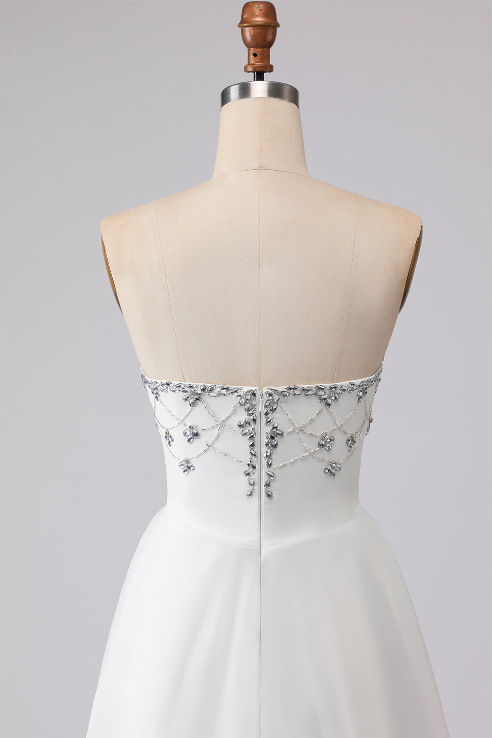 Sparkly White Satin Strapless Mermaid Long Prom Dress with Cape