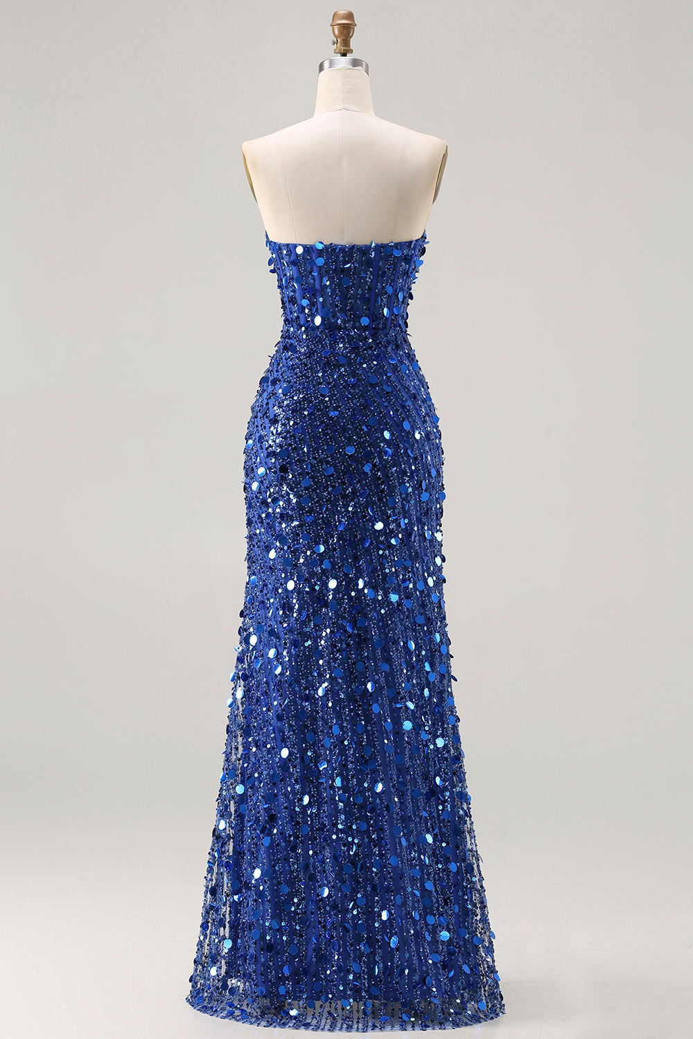 Sparkly Golden Beaded Mermaid Long Corset Prom Dress with Slit