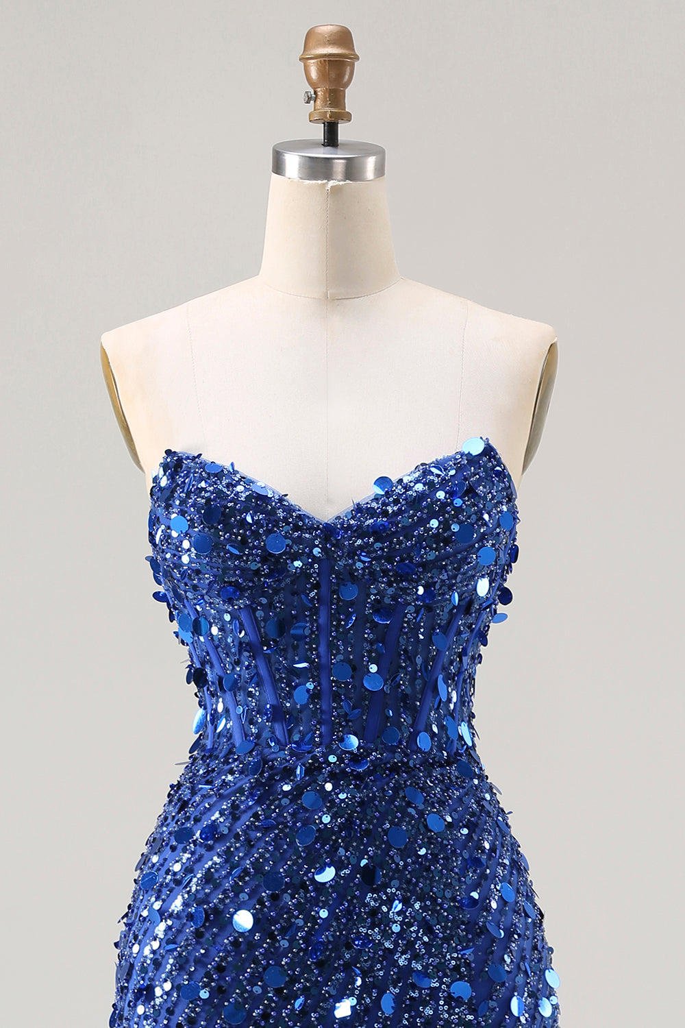 Sparkly Silver Sequin Mermaid Long Corset Prom Dress with Slit