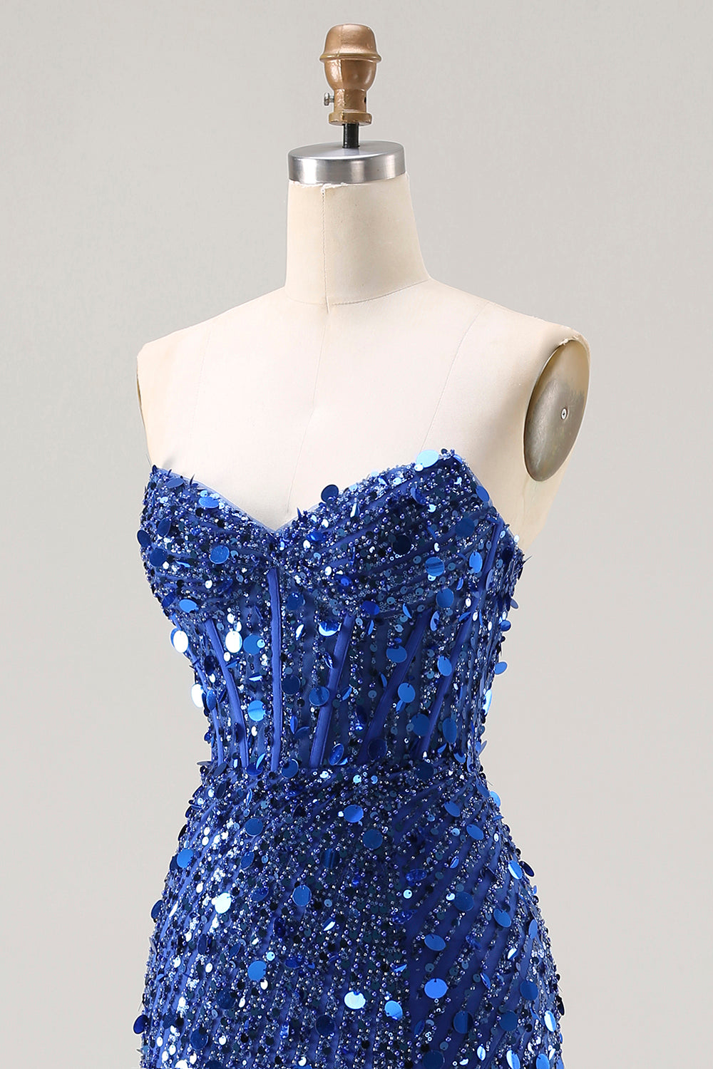 Sparkly Silver Sequin Mermaid Long Corset Prom Dress with Slit