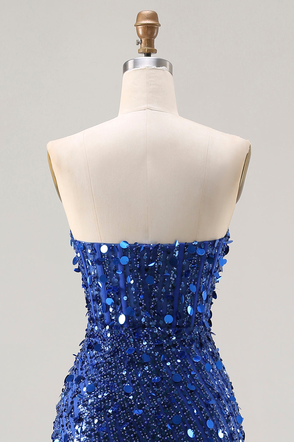 Sparkly Golden Beaded Mermaid Long Corset Prom Dress with Slit