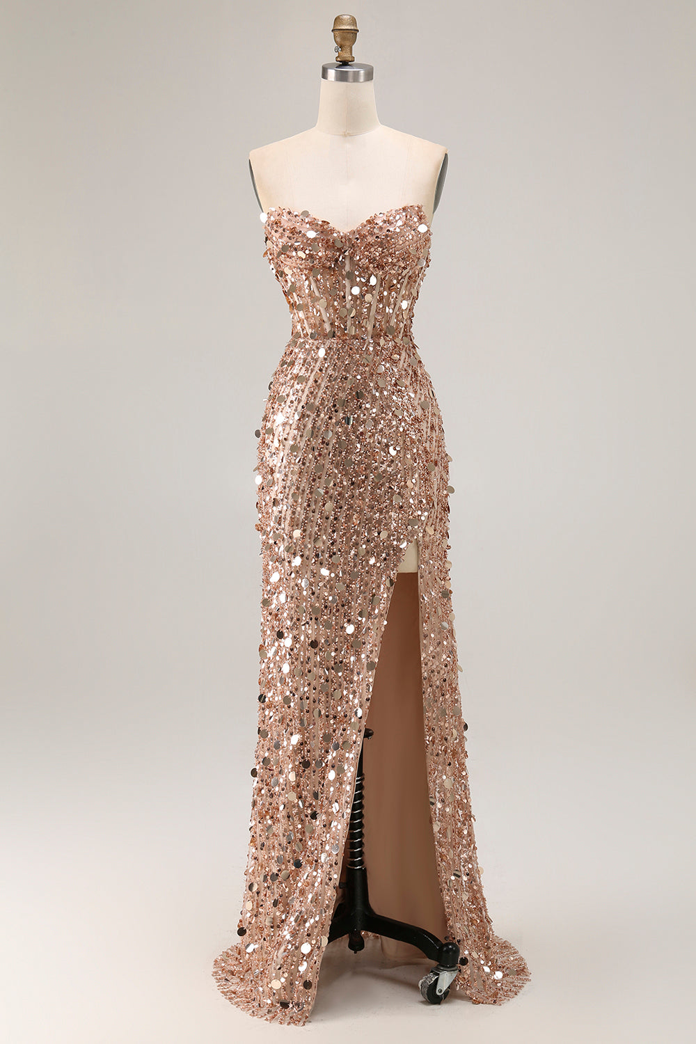 Sparkly Pink Mermaid Beaded Long Corset Prom Dress with Slit