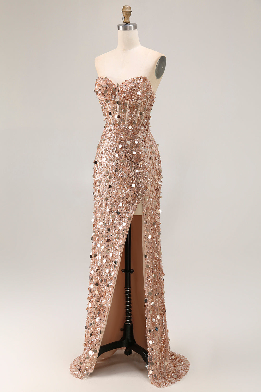 Sparkly Blue Mermaid Beaded Long Corset Prom Dress with Slit