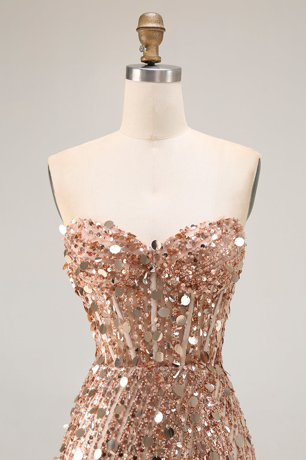 Sparkly Silver Sequin Mermaid Long Corset Prom Dress with Slit