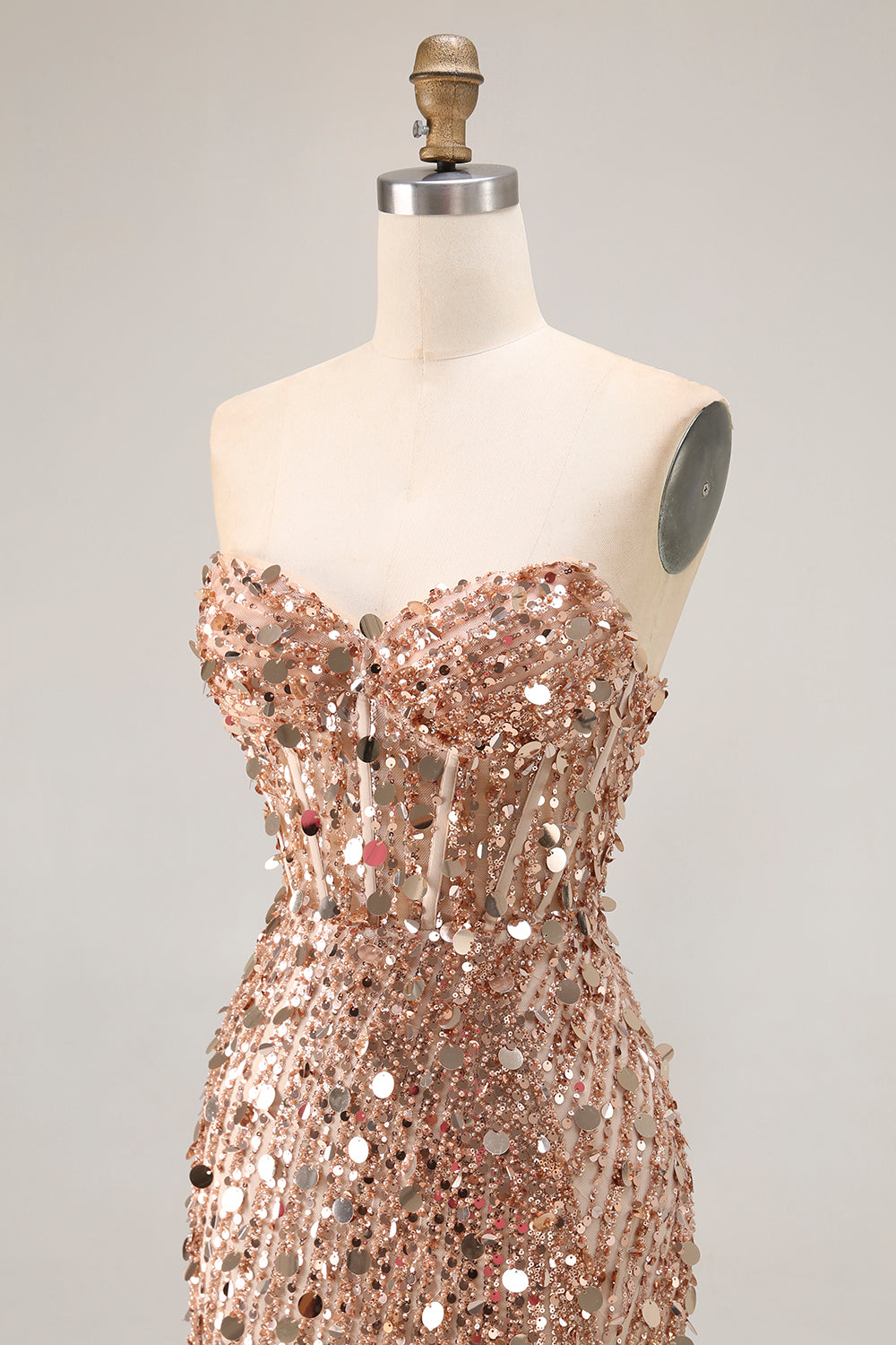 Sparkly Silver Sequin Mermaid Long Corset Prom Dress with Slit