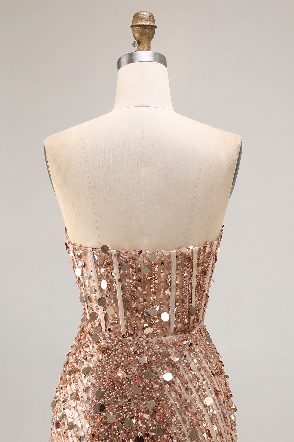 Sparkly Silver Sequin Mermaid Long Corset Prom Dress with Slit