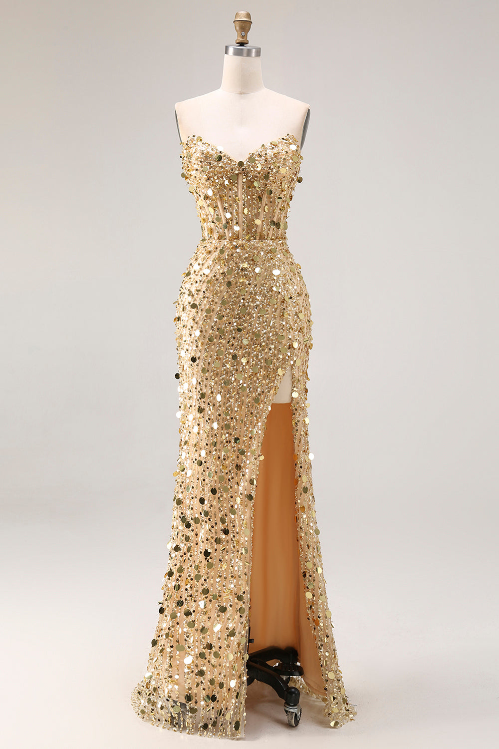 Sparkly Blue Mermaid Beaded Long Corset Prom Dress with Slit