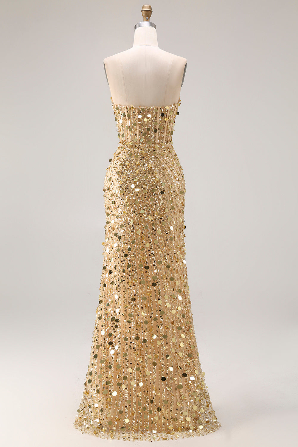Sparkly Blue Mermaid Beaded Long Corset Prom Dress with Slit