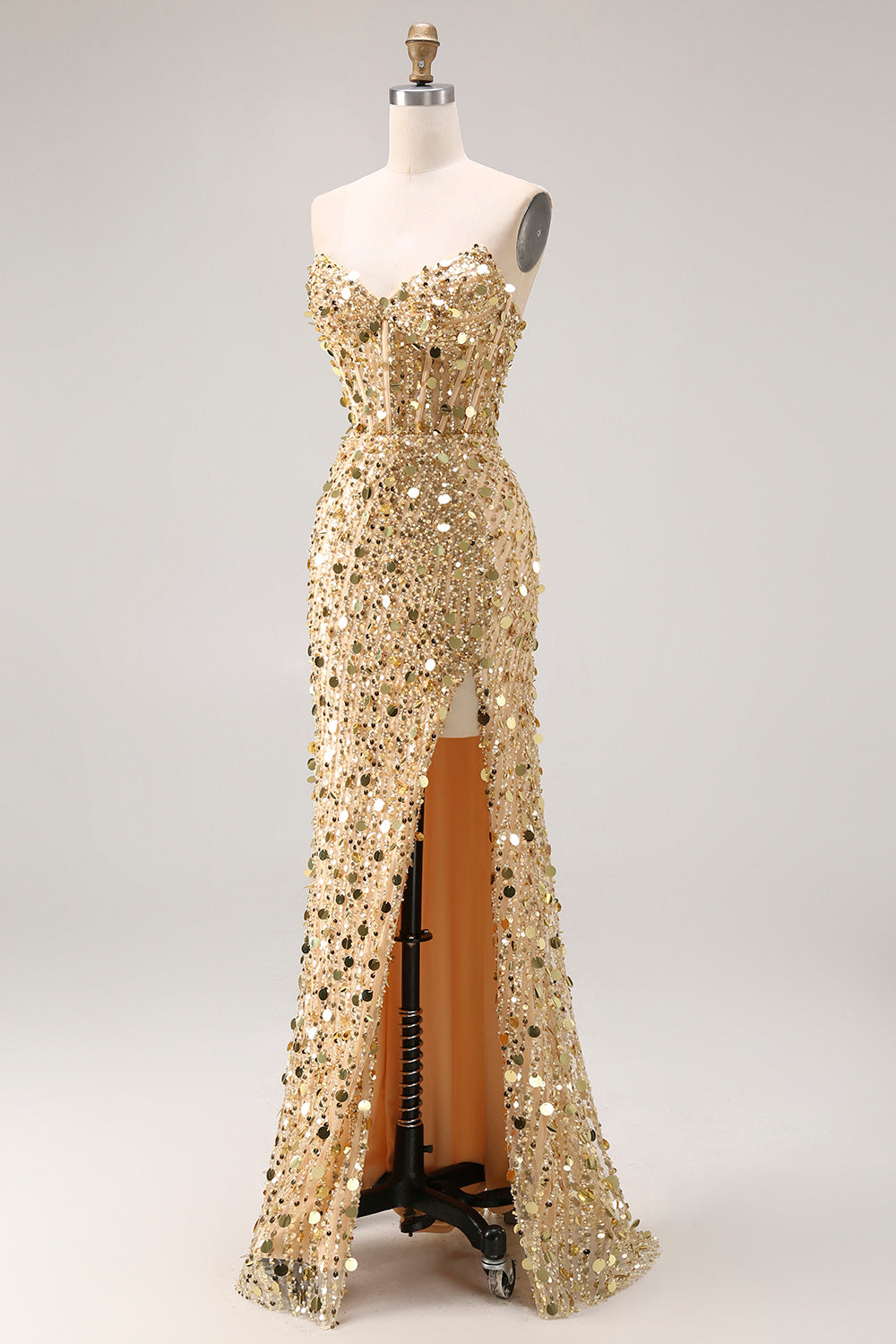 Sparkly Blue Mermaid Beaded Long Corset Prom Dress with Slit