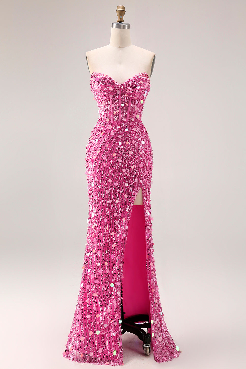 Sparkly Blue Mermaid Beaded Long Corset Prom Dress with Slit