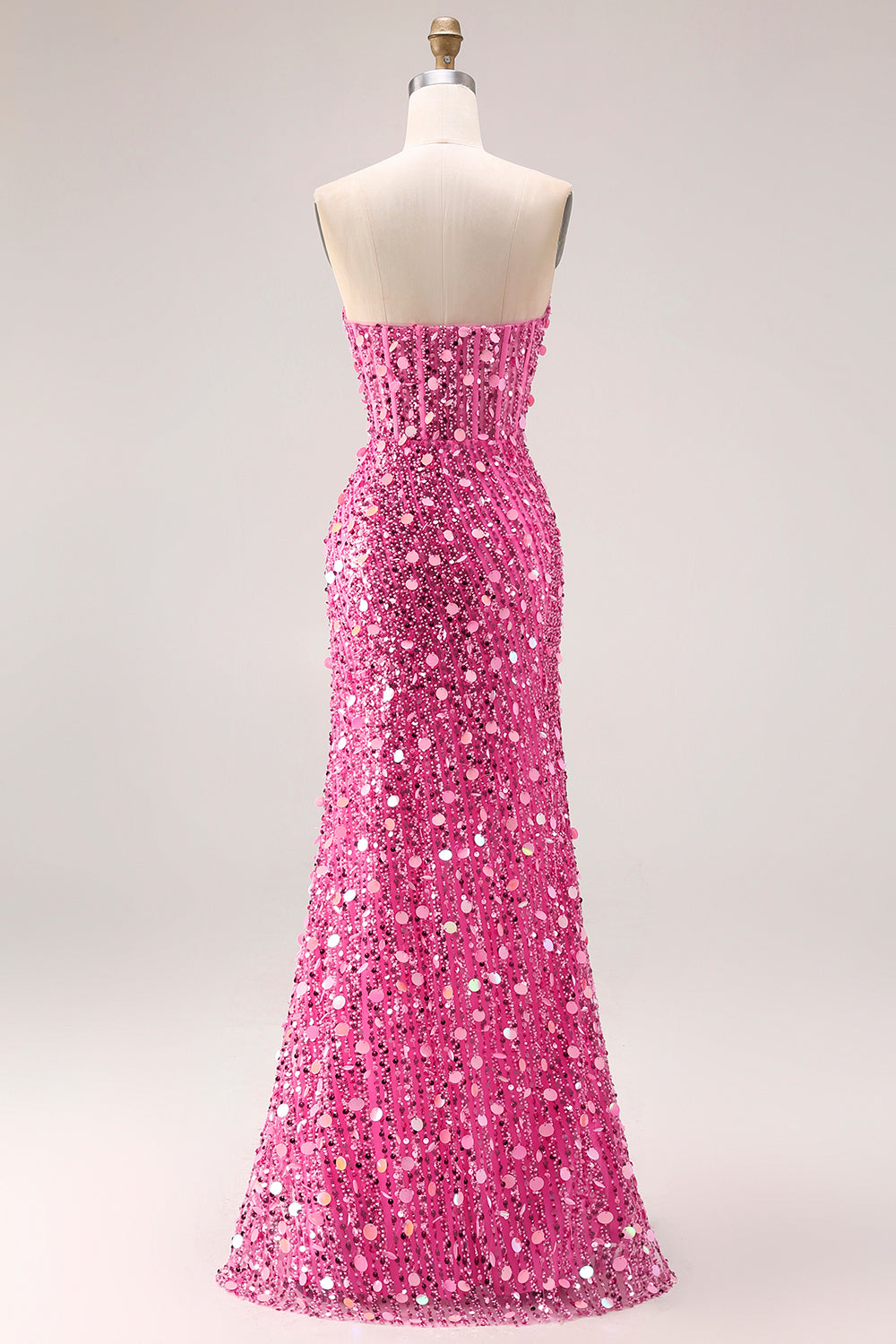 Sparkly Golden Beaded Mermaid Long Corset Prom Dress with Slit