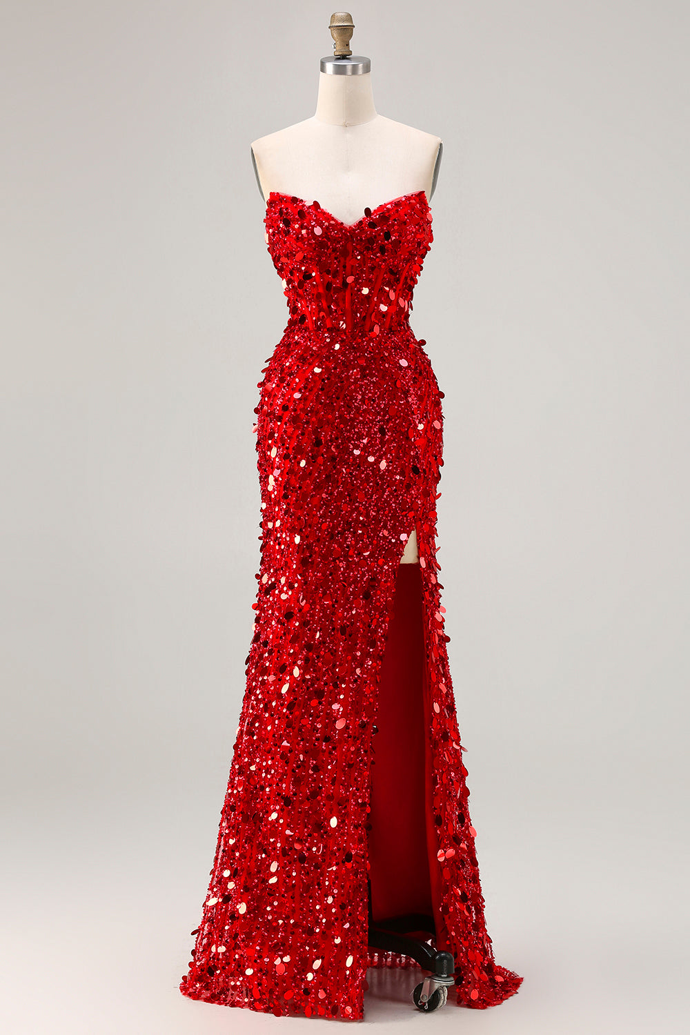 Sparkly Silver Sequin Mermaid Long Corset Prom Dress with Slit