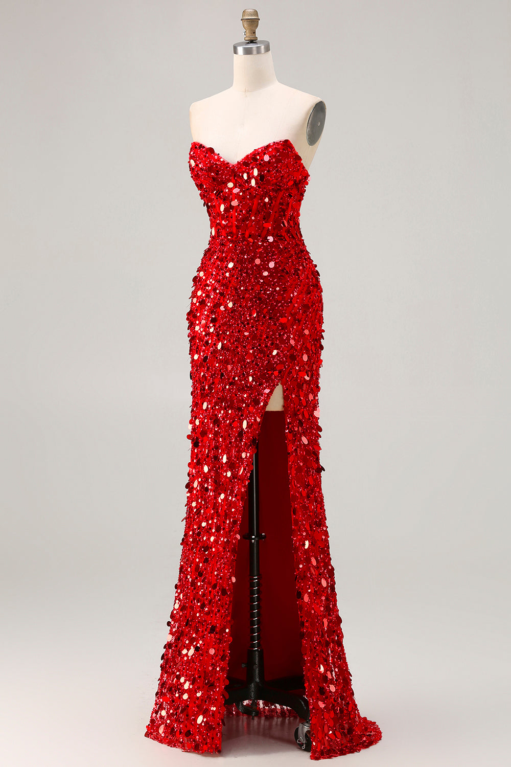 Sparkly Blue Mermaid Beaded Long Corset Prom Dress with Slit