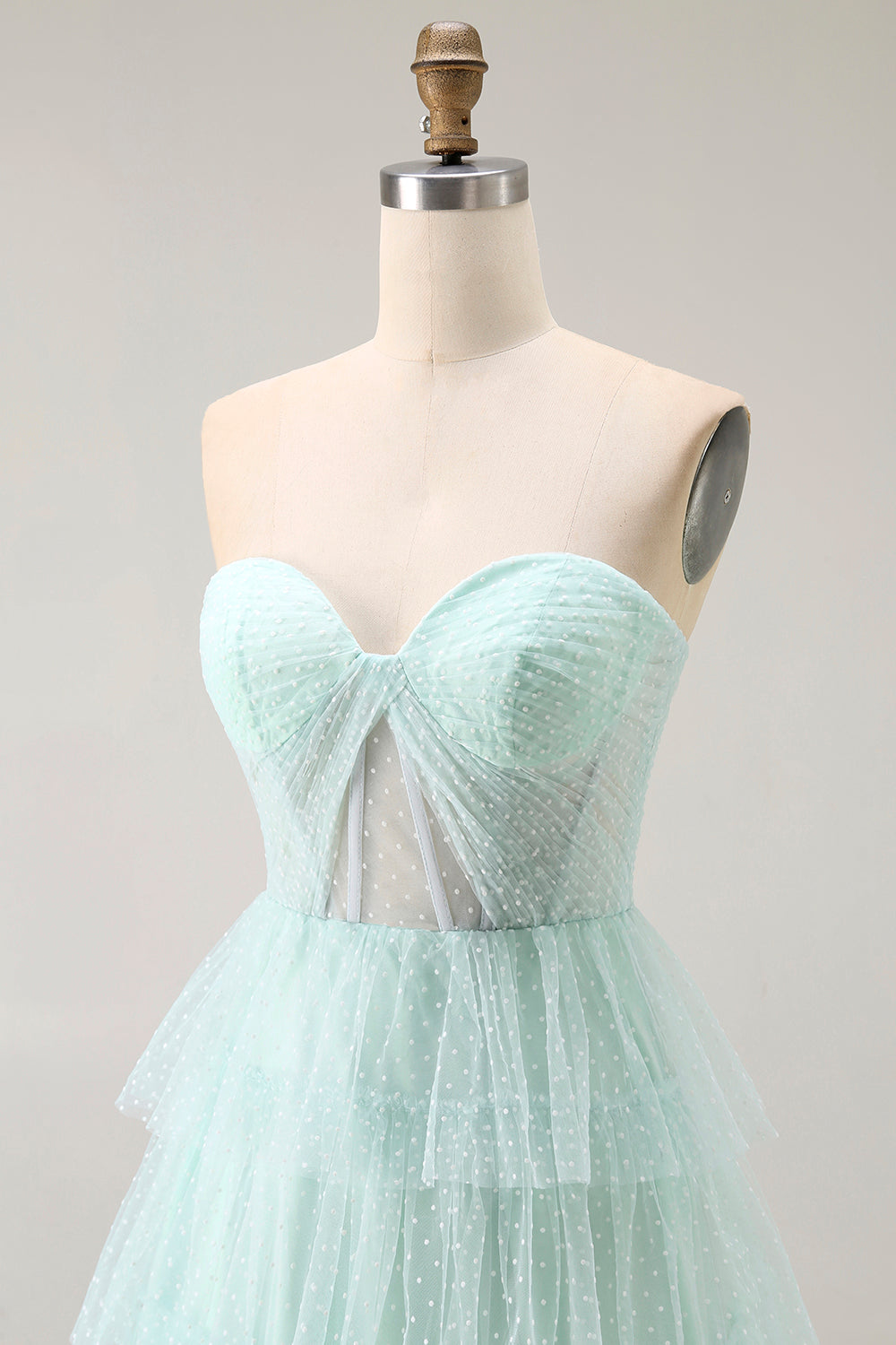 Light Green Sweetheart Tiered Long Prom Dress with Slit