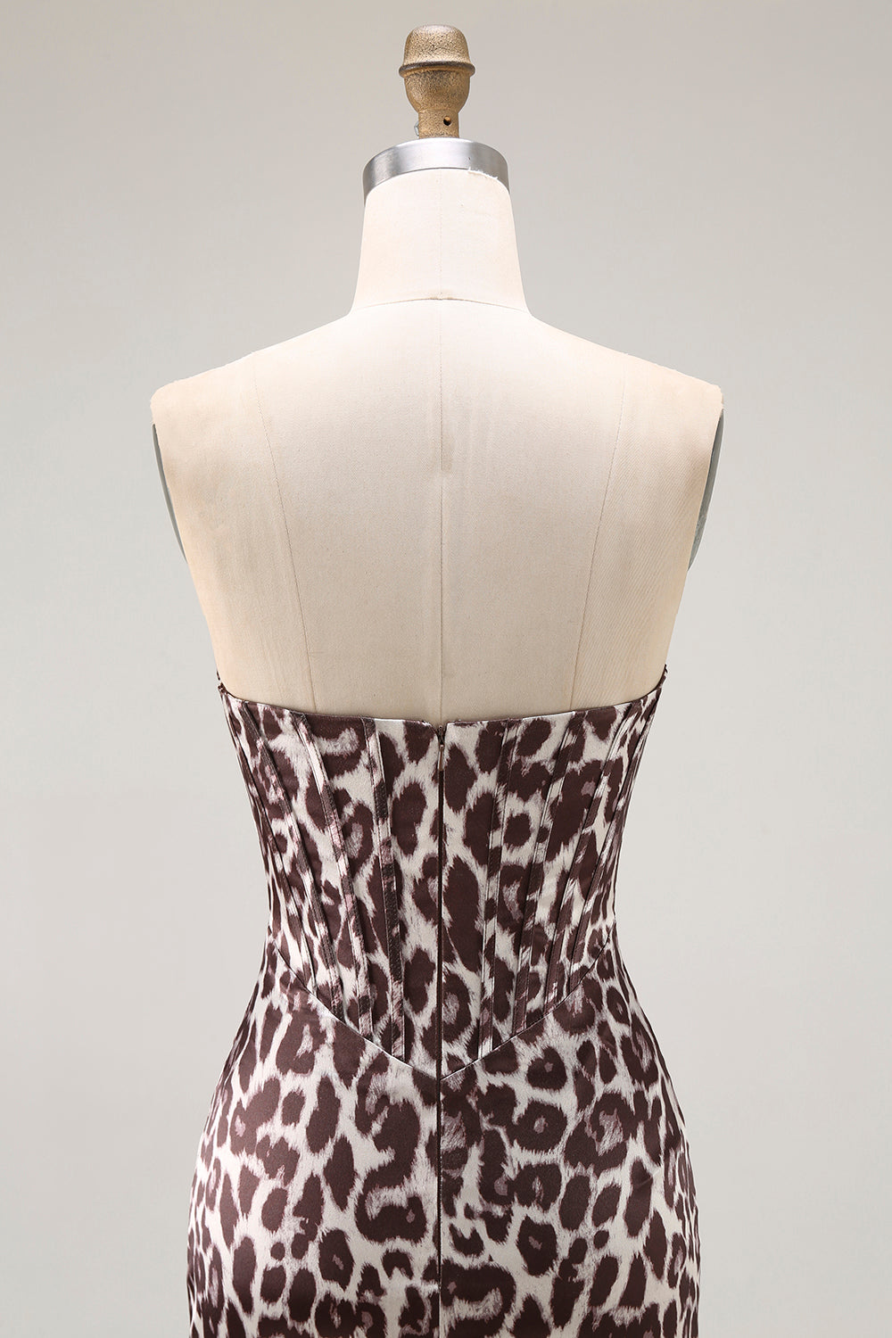Coffee Leopard Sweetheart Mermaid Corset Long Prom Dress with Slit