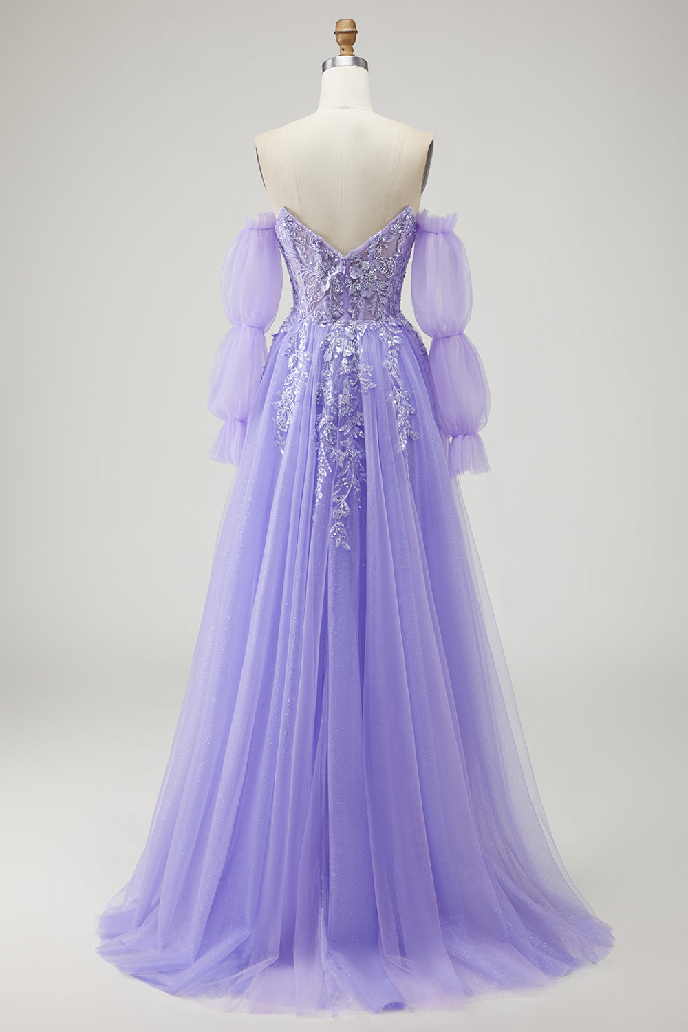 Sparkly Champagne Floral A-Line Long Prom Dress with Detachable Sleeves