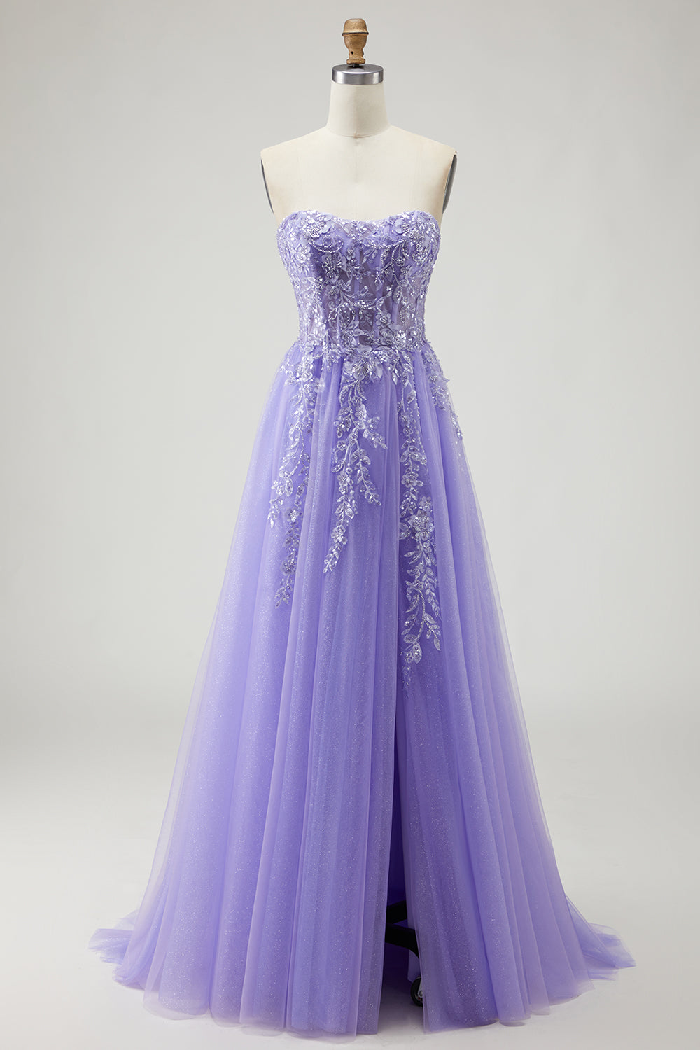 Sparkly Champagne Floral A-Line Long Prom Dress with Detachable Sleeves