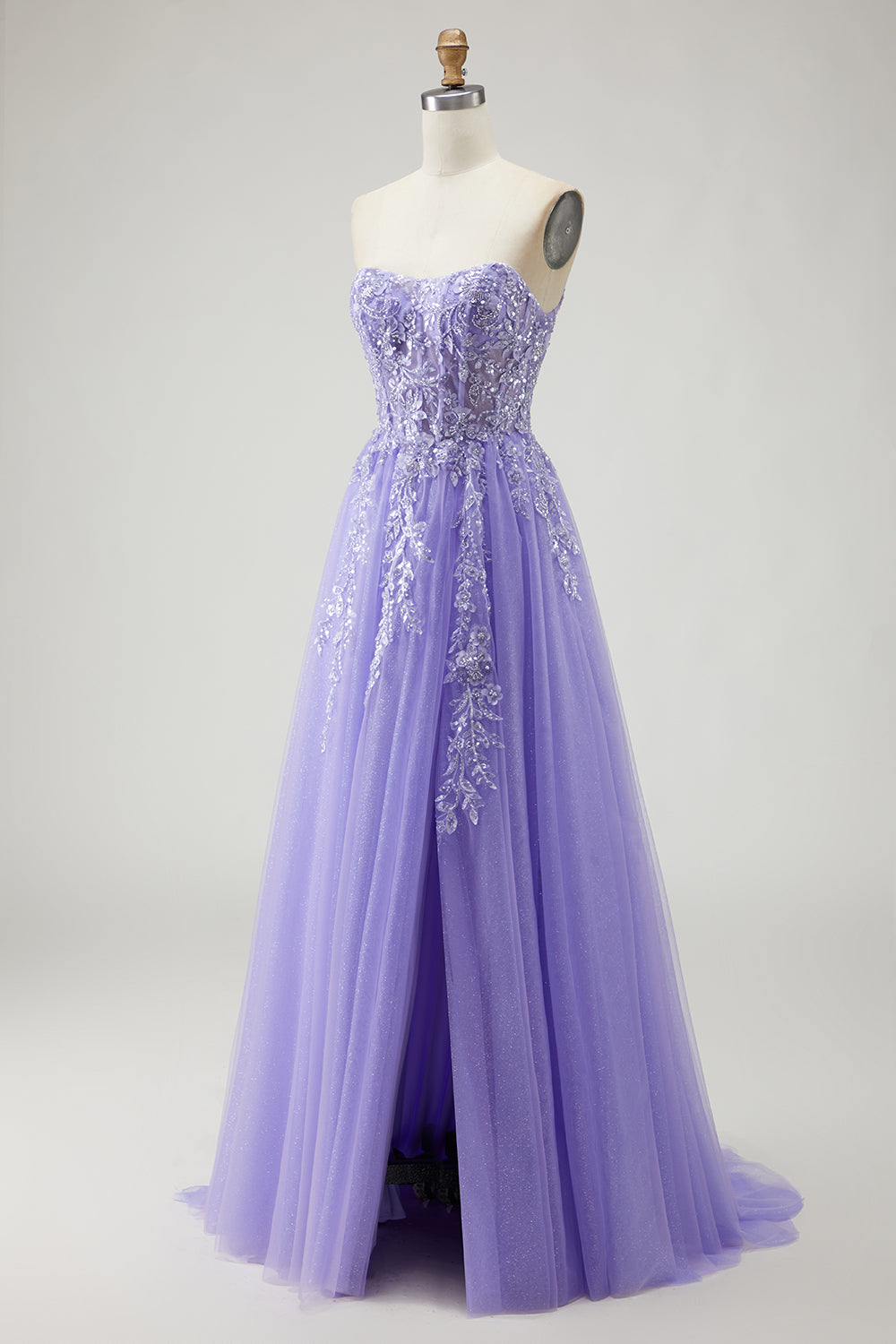 Sparkly Champagne Floral A-Line Long Prom Dress with Detachable Sleeves