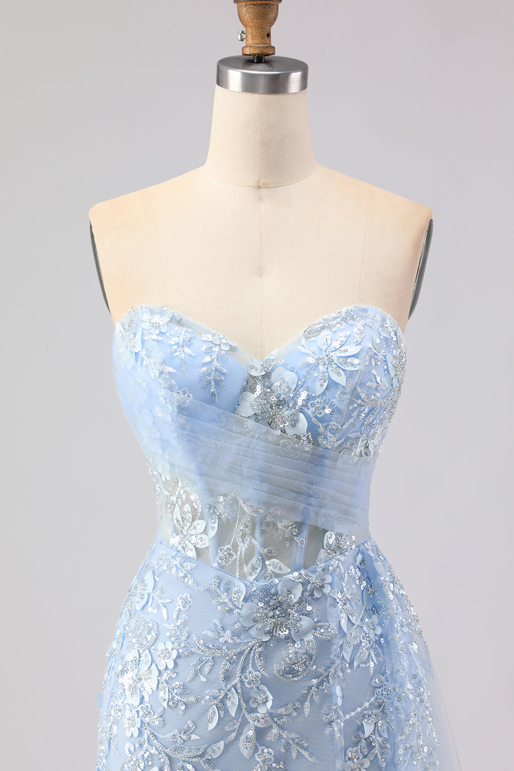 Sparkly Floral Purple Mermaid Sequin Long Corset Prom Dress with Slit