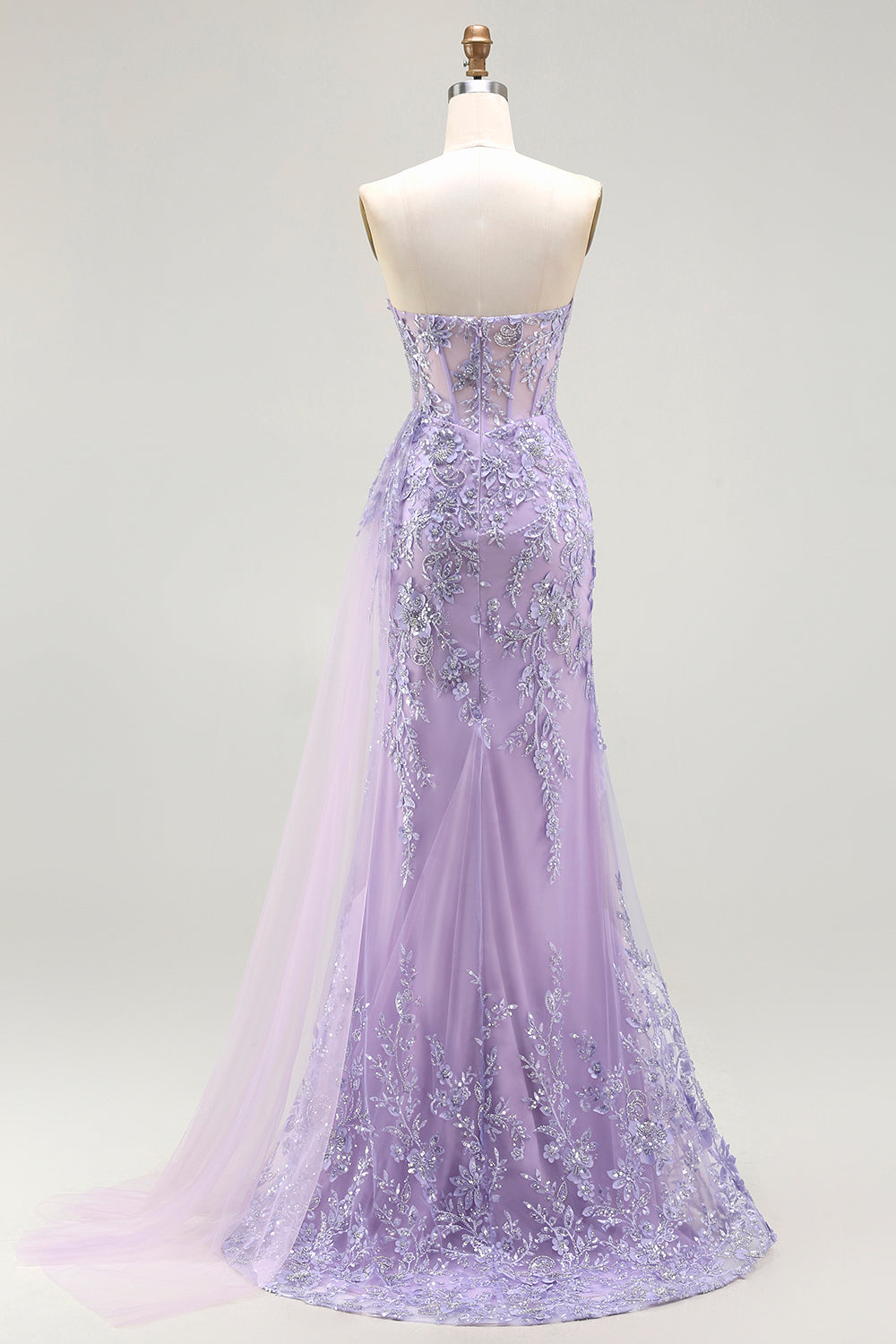 Sparkly Floral Blue Mermaid Sequin Long Corset Prom Dress with Slit