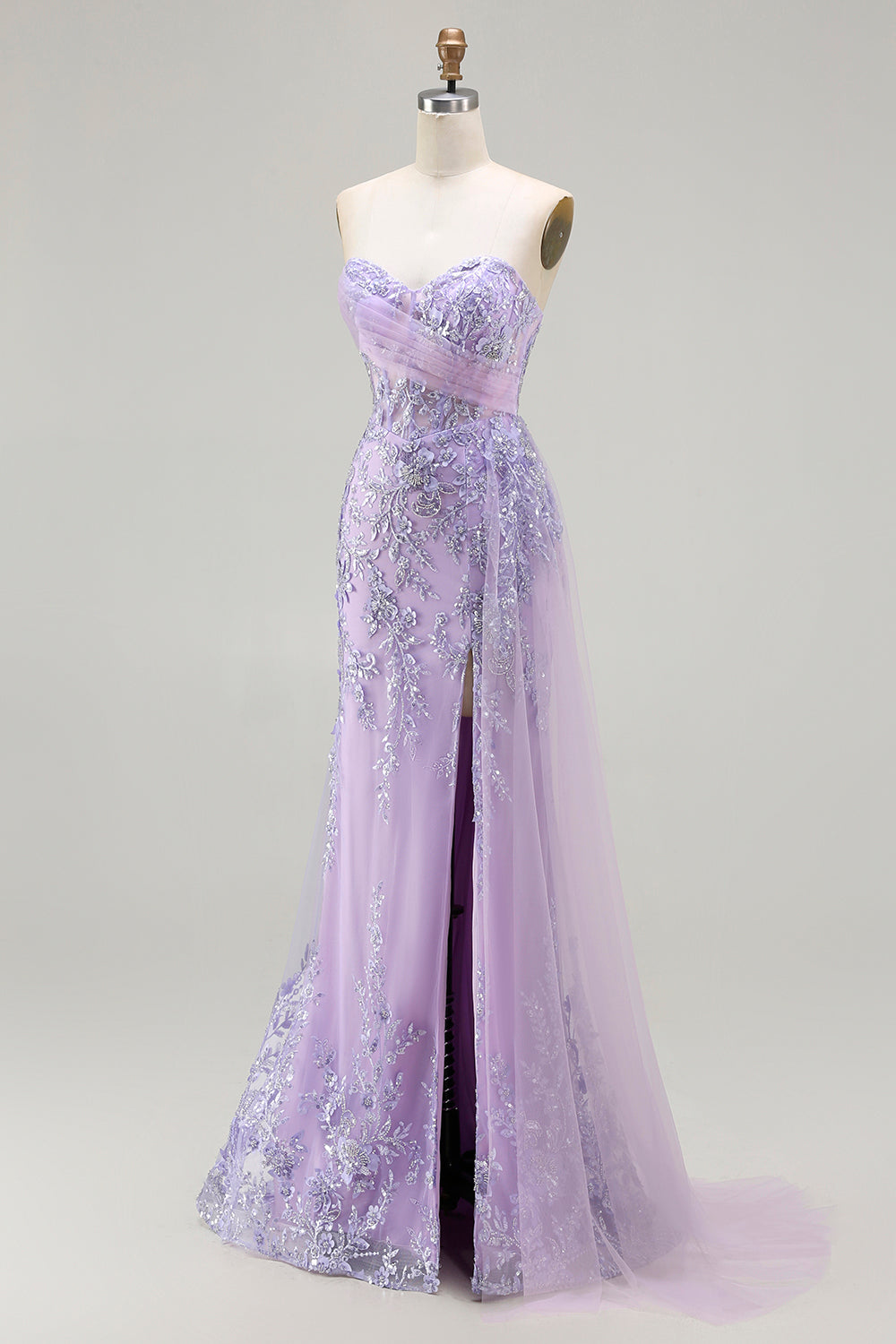 Sparkly Blue Floral Sequin Mermaid Long Corset Prom Dress