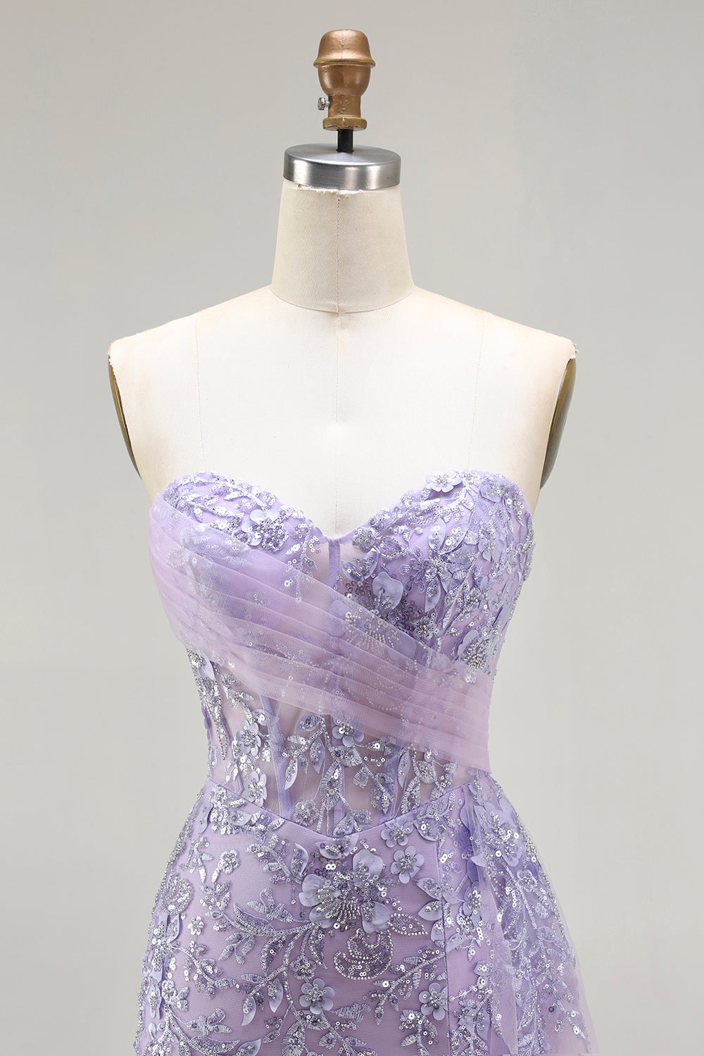 Sparkly Floral Blue Mermaid Sequin Long Corset Prom Dress with Slit