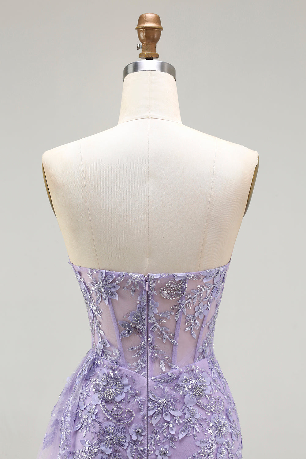Sparkly Floral Blue Mermaid Sequin Long Corset Prom Dress with Slit
