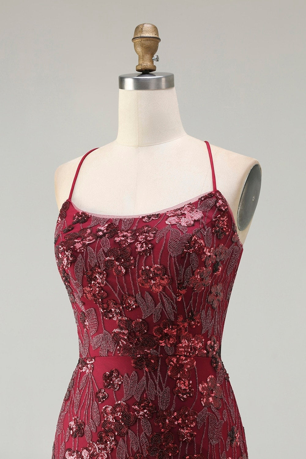 Sparkly Floral Burgundy Mermaid Sequins Long Prom Dress with Beading