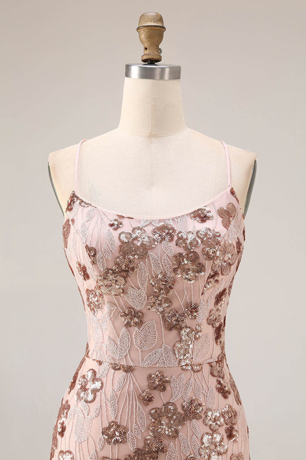 Sparkly Floral Rose Golden Sequins Mermaid Beaded Long Prom Dress