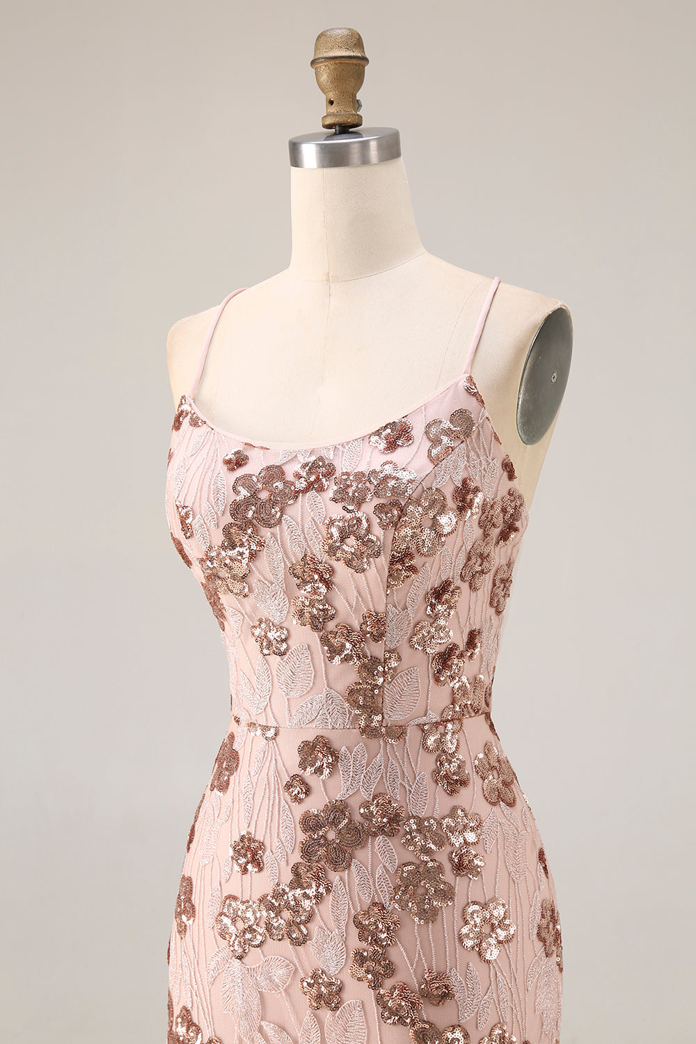 Sparkly Floral Rose Golden Sequins Mermaid Beaded Long Prom Dress
