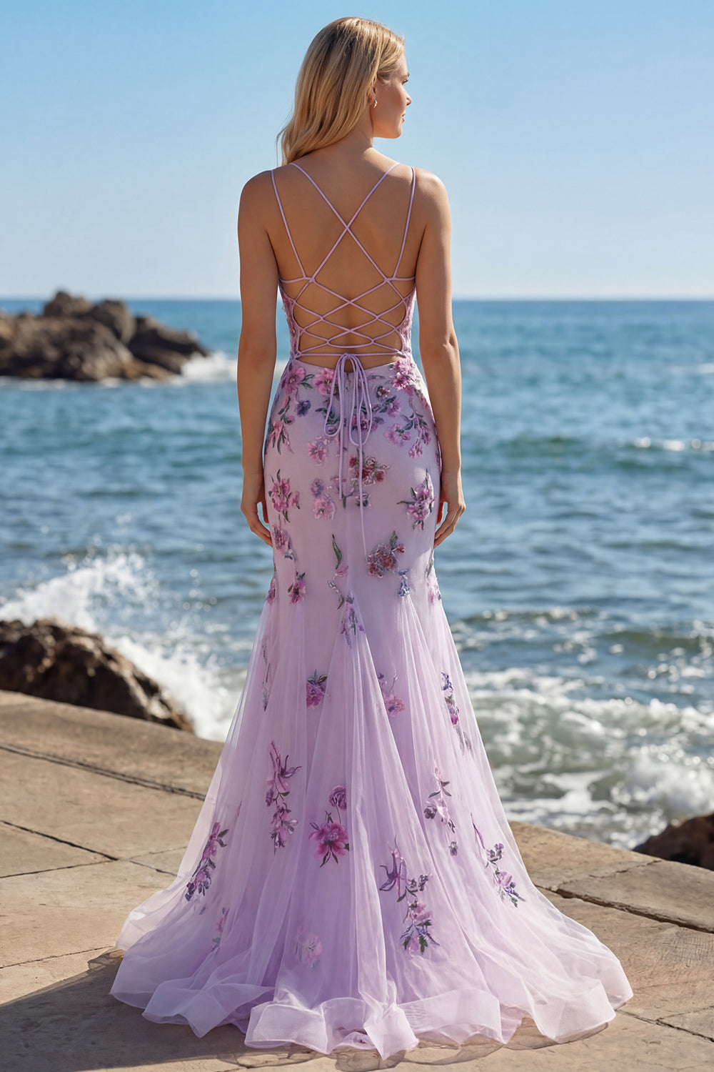Sparkly Purple Corset Floral Mermaid Long Prom Dress