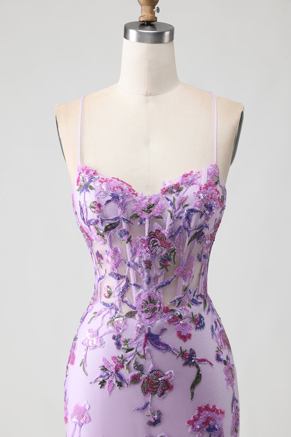 Sparkly Purple Corset Floral Mermaid Long Prom Dress