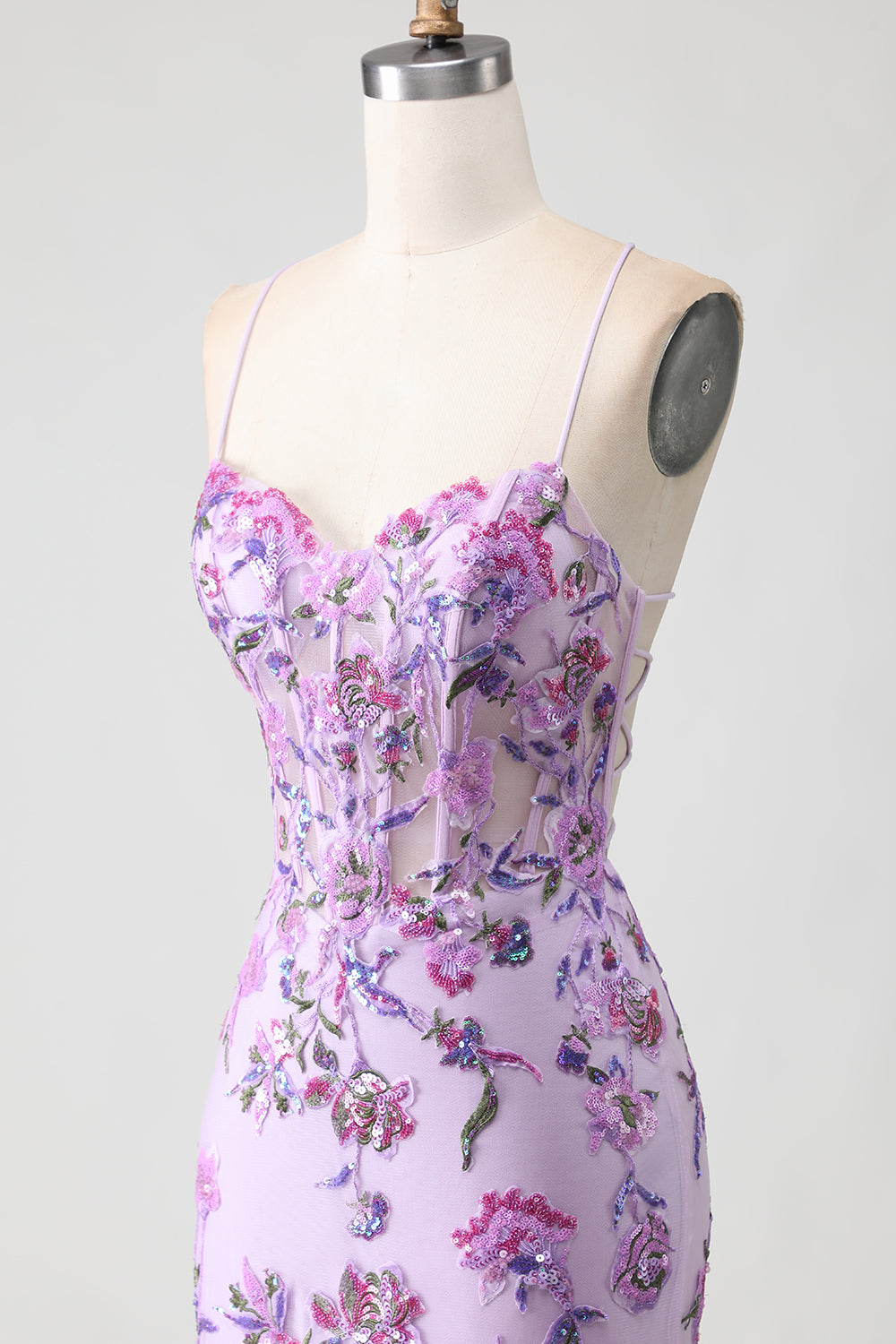 Sparkly Purple Corset Floral Mermaid Long Prom Dress