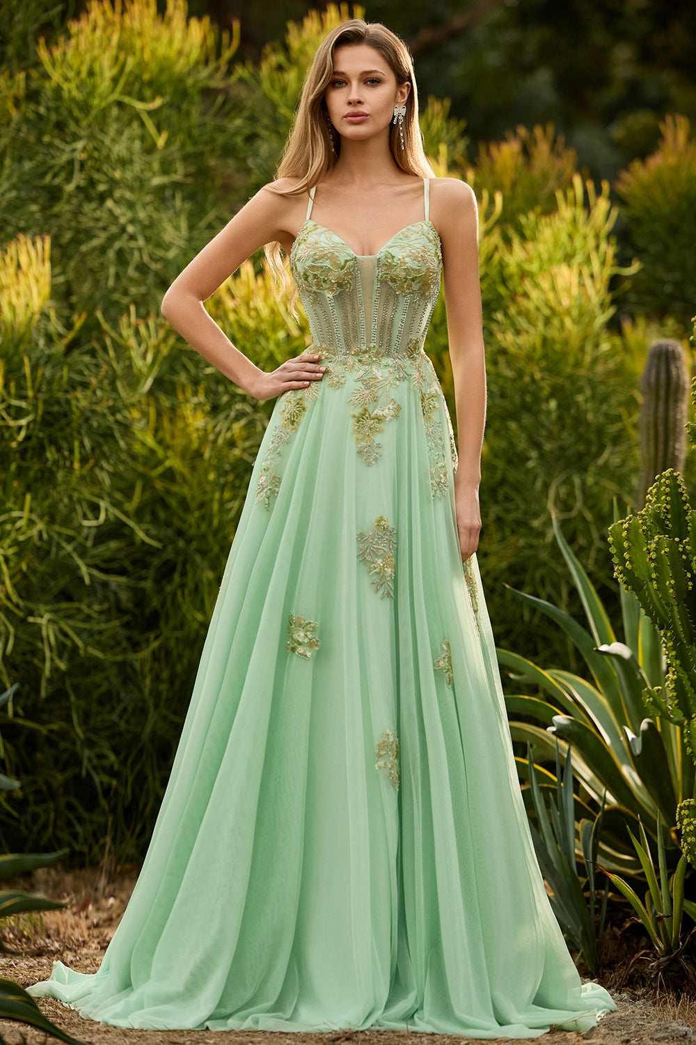 Sparkly Floral Pink A-Line Long Corset Prom Dress with Beading
